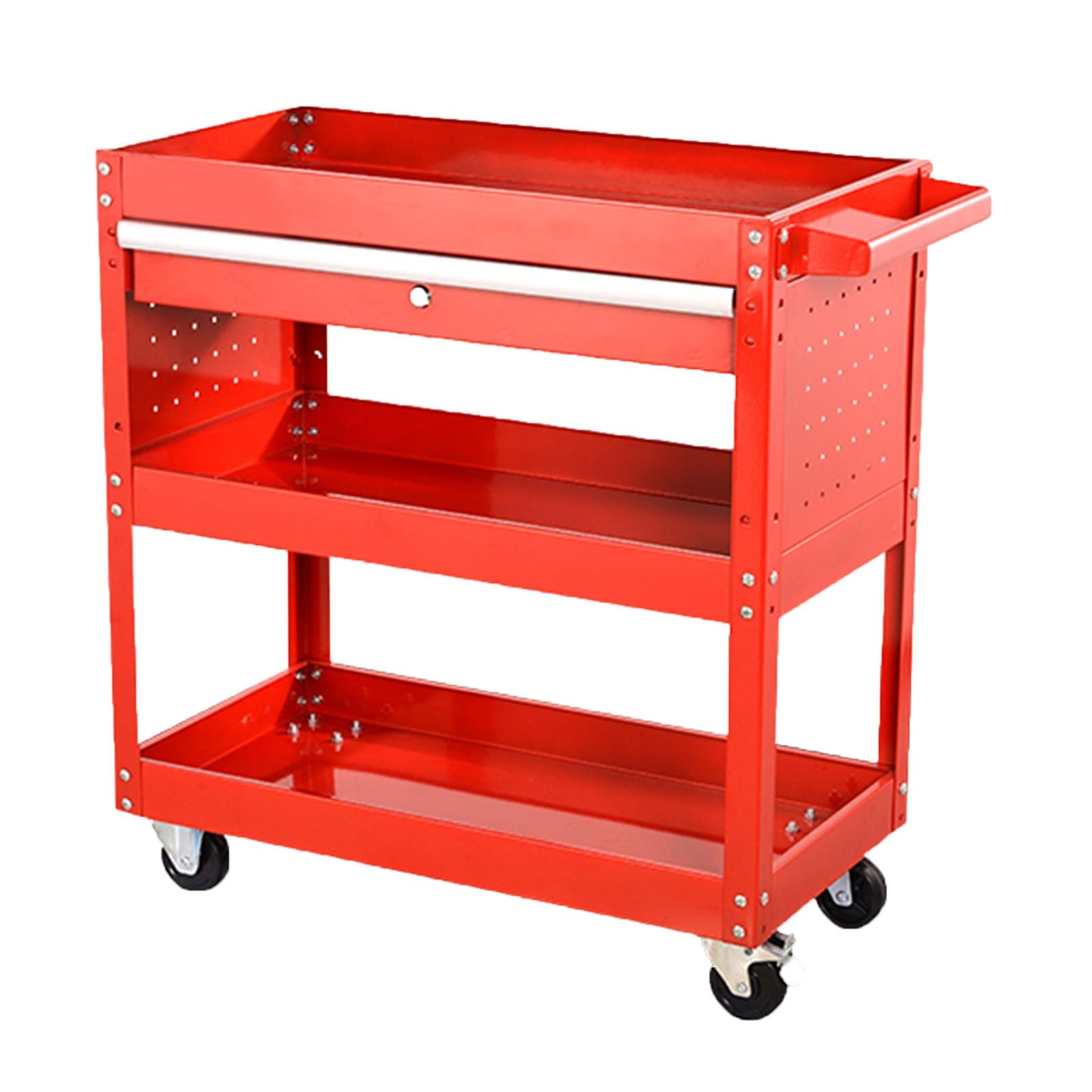 Rolling Tool Cart,3 Tier Tool Cart with Lockable Wheels,Heavy Duty Steel Utility Cart 660lbs Load Capacity for Garage Warehouse and Repair Shop (Color : Red)