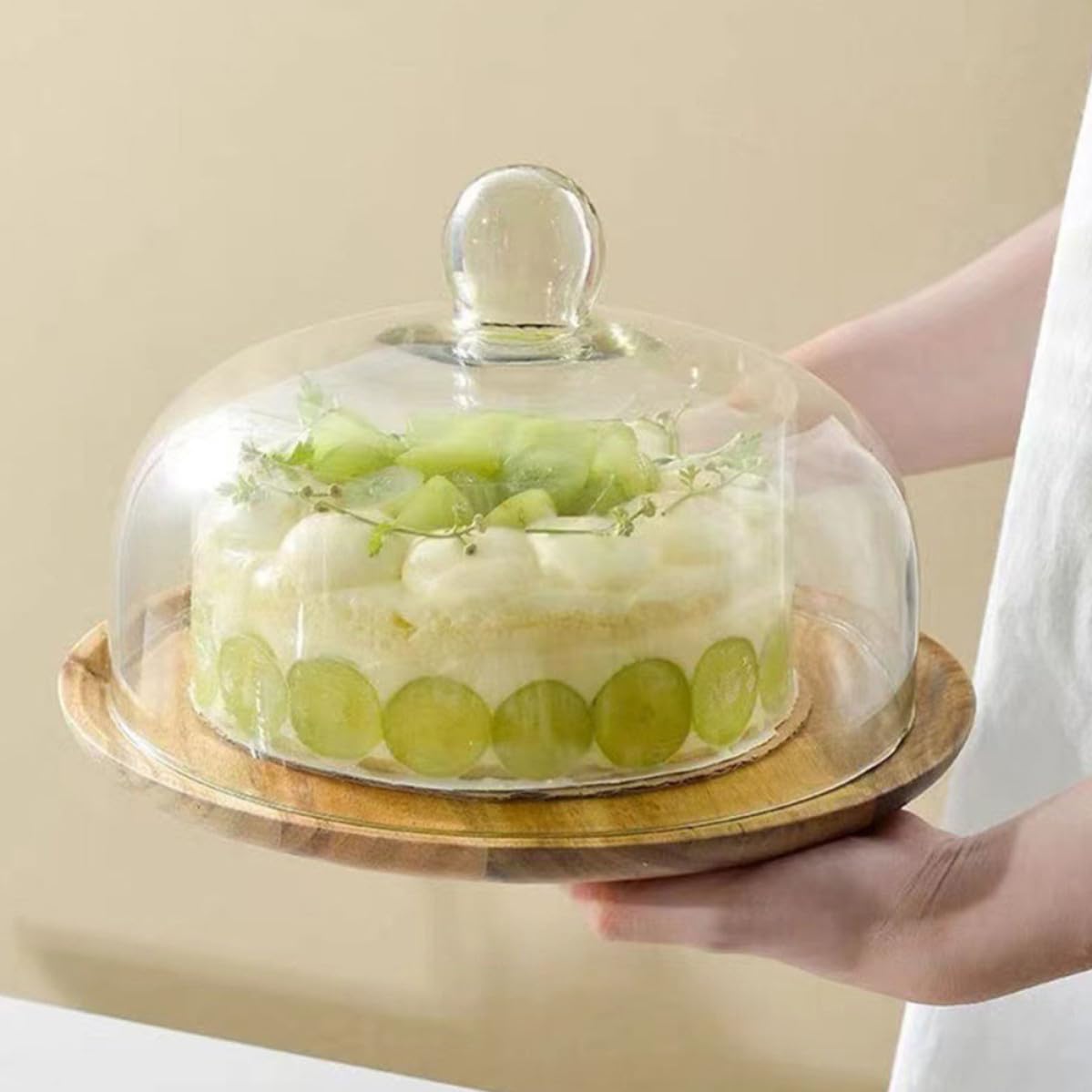 Soporte 1 Tartas Cúpula de Madera y para Vidrio Base Pieza | Plato de Exhibición para Postres, Apto para Bodas y Fiestas, Elegante y Delicado