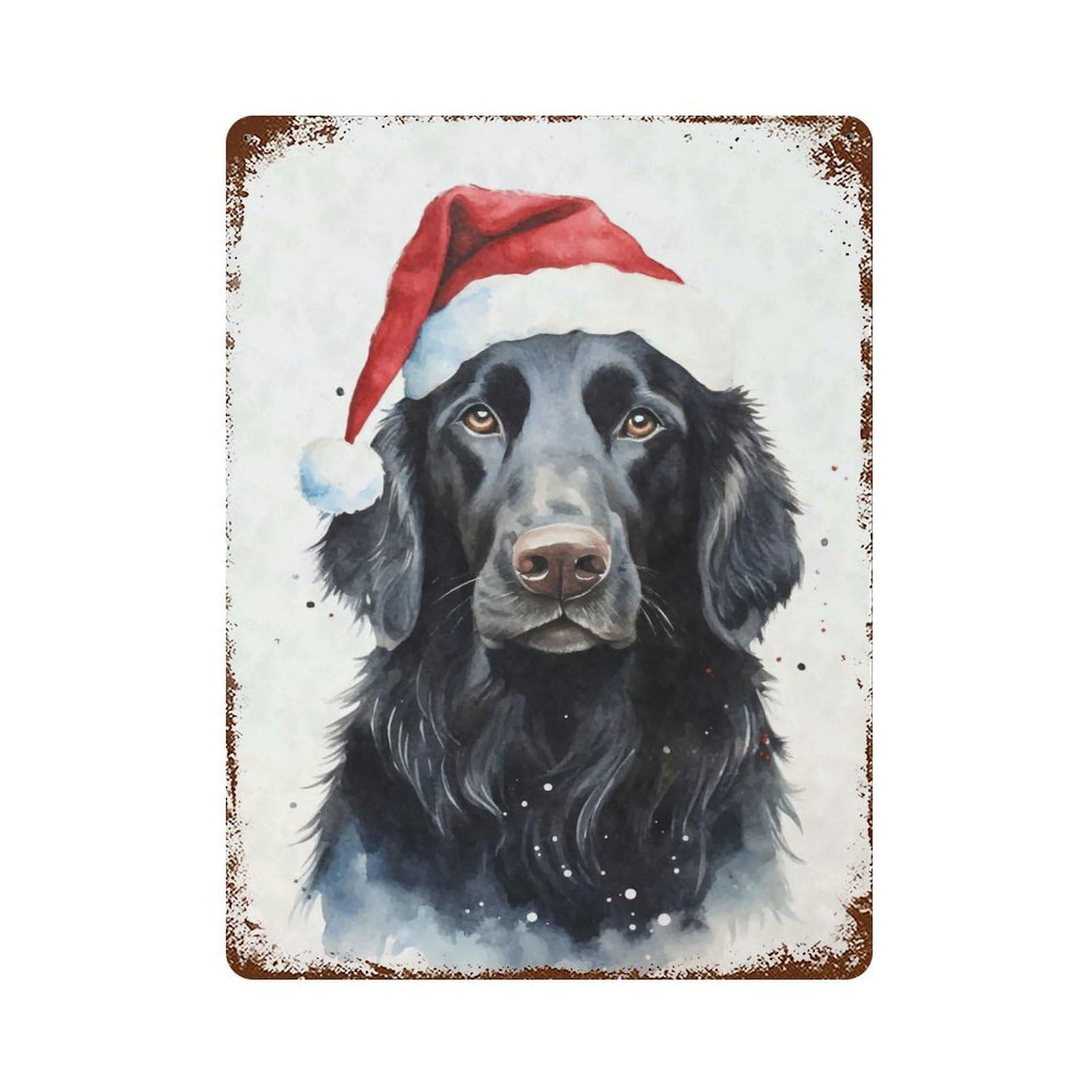 Garage Style Flatcoated Santa Hat Xmas Aged Metal Wall Plaque 15.7"x11.8", Farmhouse Wall Decor for Bar And Workshop