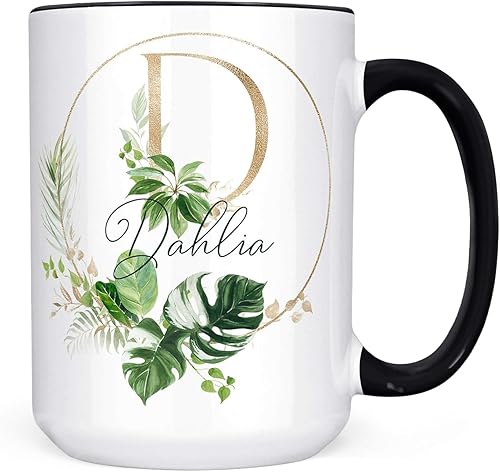 Custom Name and Initial Monstera Leaf Ceramic Coffee Mug, 11 or 15 oz