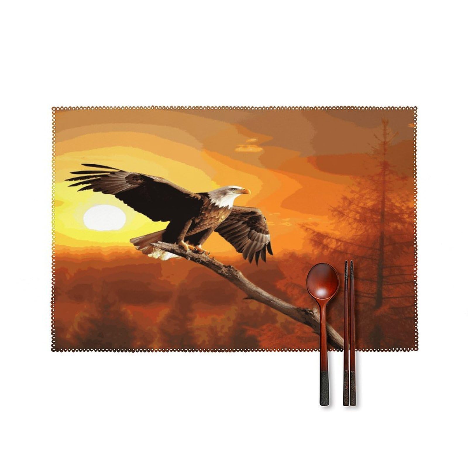 Fekiloot Style Golden Sunset Bald Eagle Placemats Set Of 6,Table Mat