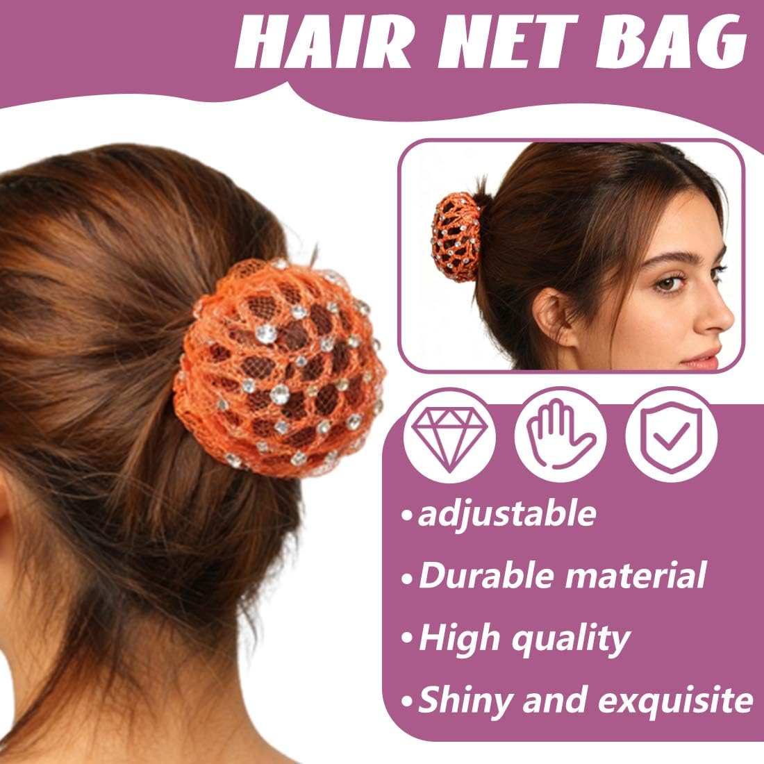 Redecilla Moño con Estrás 10 cm Reutilizable Elástica Ajustable para Mujeres Bailarinas Bodas Multicolor