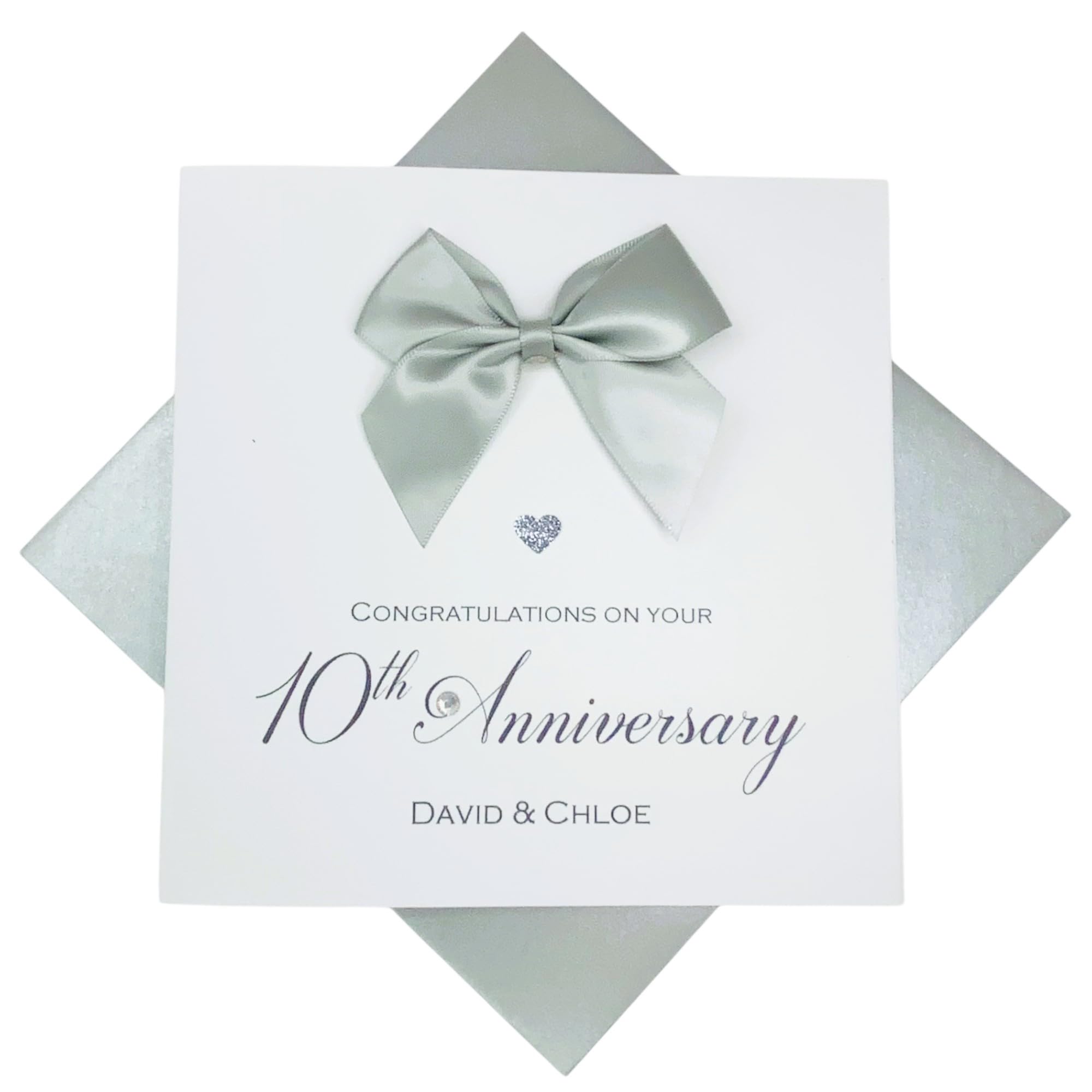10th Wedding Anniversary Card - Tin 10 Year Tenth Anniversary Greeting Card, Personalised Gift for Wife, Husband, Parents Couple Friends - Various Designs - 18 Colours (Regal Bow) — image 1