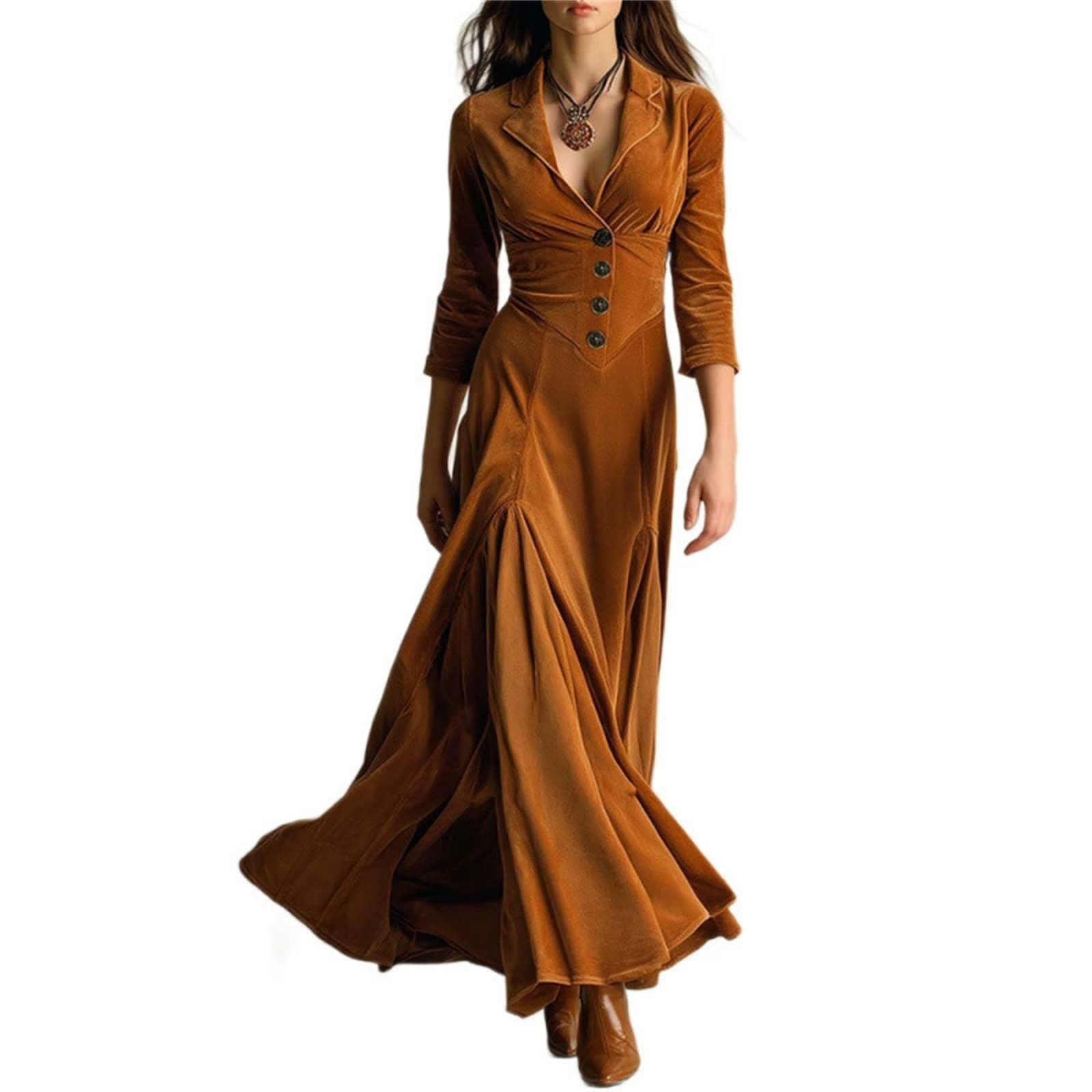 Damen Vintage Western Maxikleid aus Samt Halbformelles Elegantes Kleid mit Kurzen Ärmeln, Raffung, Schlankem Schnitt, Abschlussball Langkleid