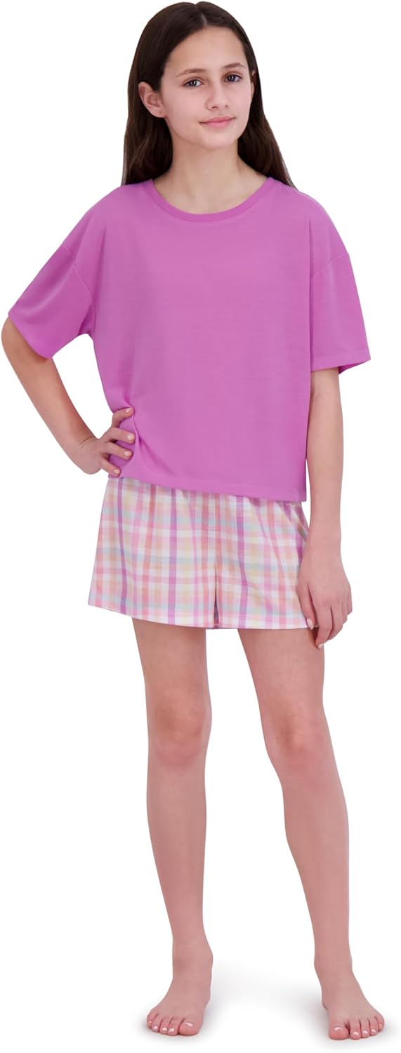 US Angels Girls Pajamas Sets- 4-Piece Cute Short Sleeve & Shorts PJ Set, Pink Girls’ Sleepwear, Kids Pajamas Sizes 5-16 - Image 4