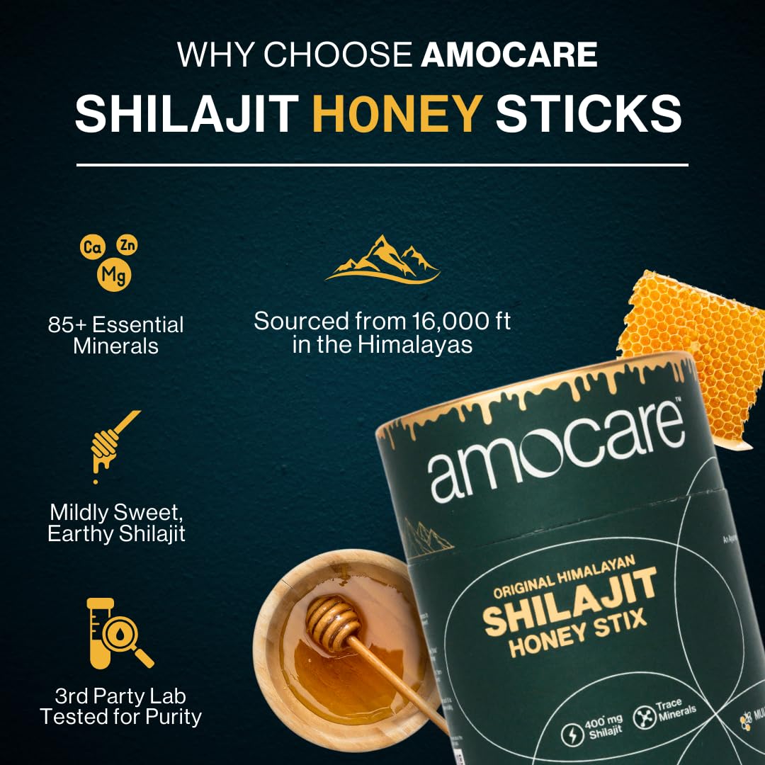 Amocare Original Himalayan Shilajit Honey Sticks with Saffron - 30 Count | 75%+ Fulvic Acid & 80+ Trace Minerals | Natural Immunity, Energy, Stamina Booster | Sugar-Free, Easy Single-Use Packets 2