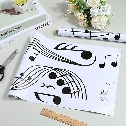 Miniatura 3 de CREATCABIN Calcomanías de pared de vinilo negro para pared, diseño de notas musicales, PVC, 22.8 x 11 pulgadas, gran autoadhesivo, mural de estudio,