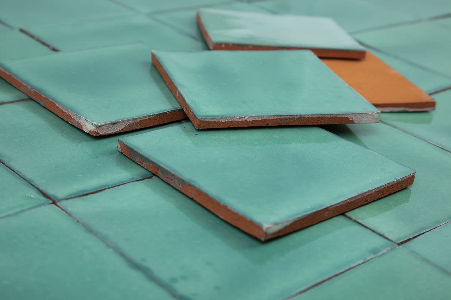 Cerames Azulejos verdes mexicanos monocolor Verde Cana Deslavado - azulejos de mosaico, azulejos ceramica monocromáticos para cocina | Un paquete de 90 baldosas aguamarina ceramica 10,5x10,5 cm