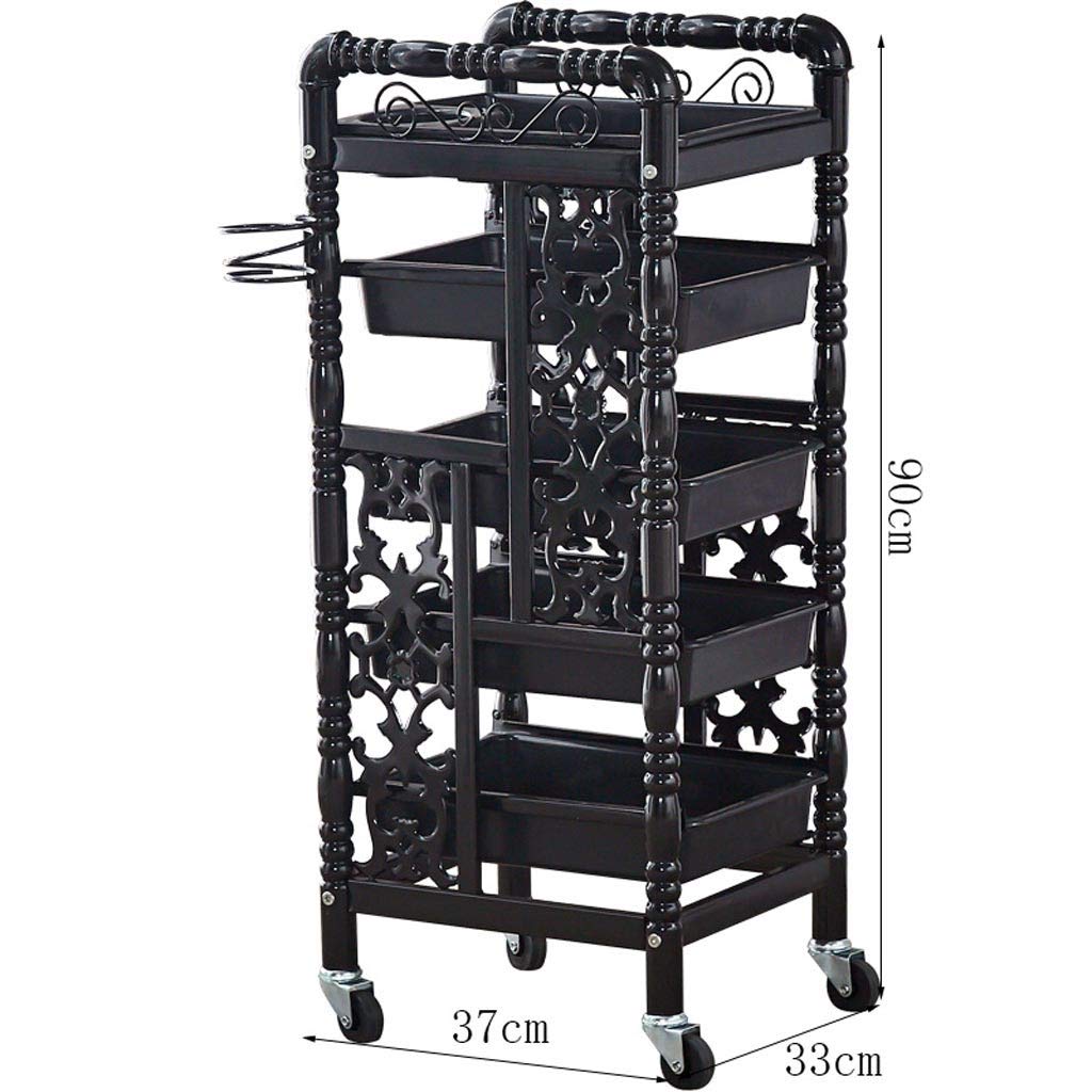 Carrello a Mano retrò, Ferro a Cinque Strati, Parrucchiere Barbiere Bellezza stoccaggio Capelli Spa Carrello Rullo Salone Vassoio con 4 cassetti es(Nero