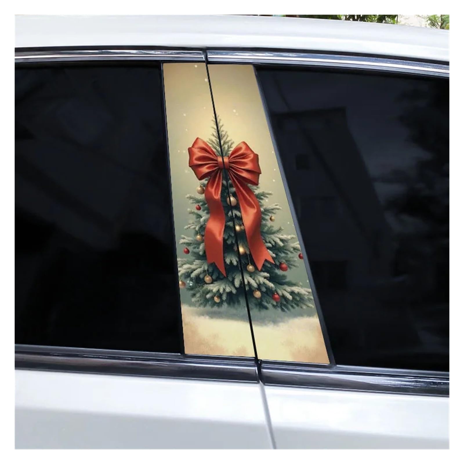 Car Side Decals 2pcs Christmas Bow Cedar Blue Butterfly Gift Tree Car Doorpost Vinyl Decal Sunscreen Self-Adhesive B-Pillar Stickers(Style S)