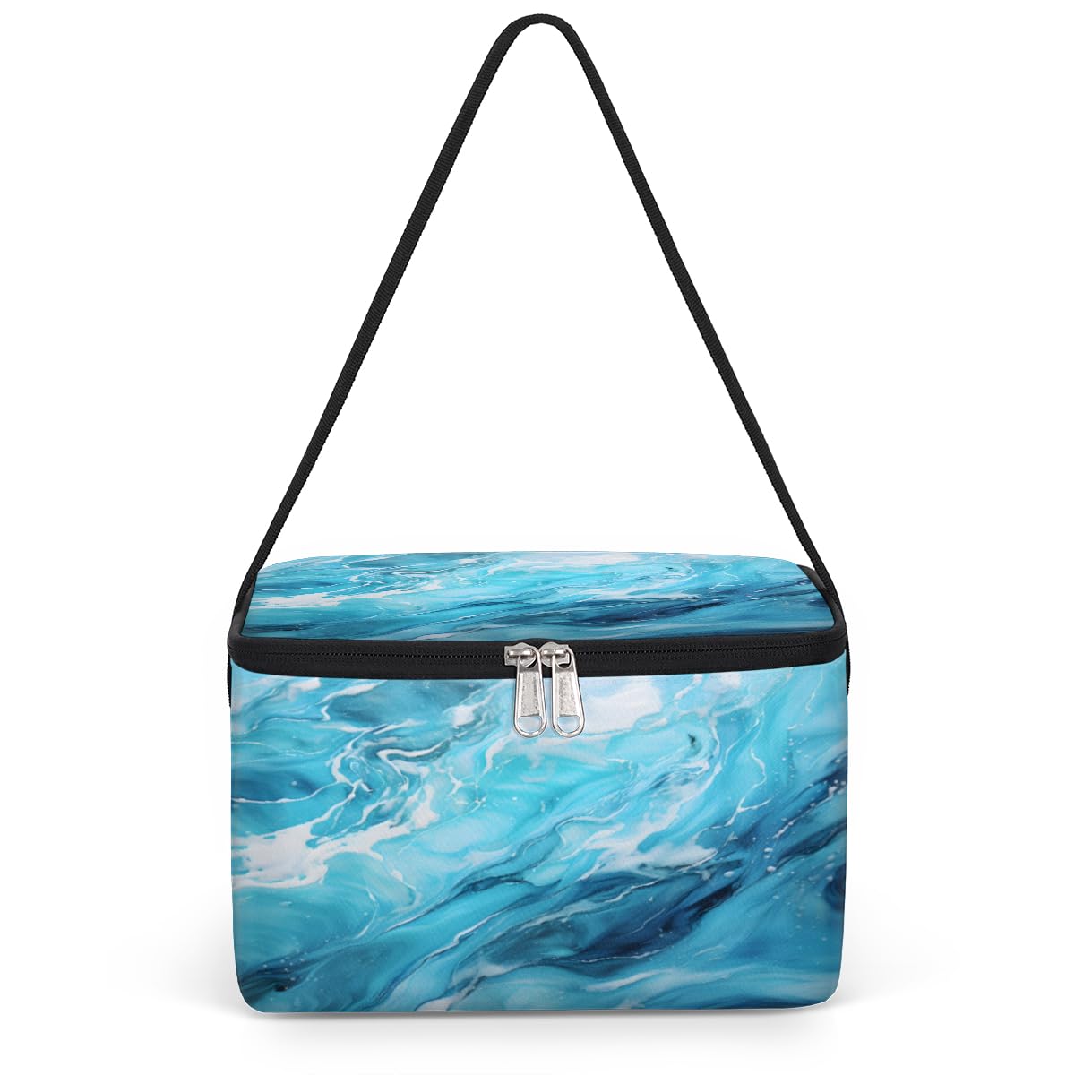 GzLeyigou Blue Liquid Texture Lunch Bags for Women Men 9 Cans, Hot & Cold Food Delivery Bag Insulated Grocery Bag Insulated Lunch Box Marbling Pattern Cooler Bag for Office Work Picnic Beach