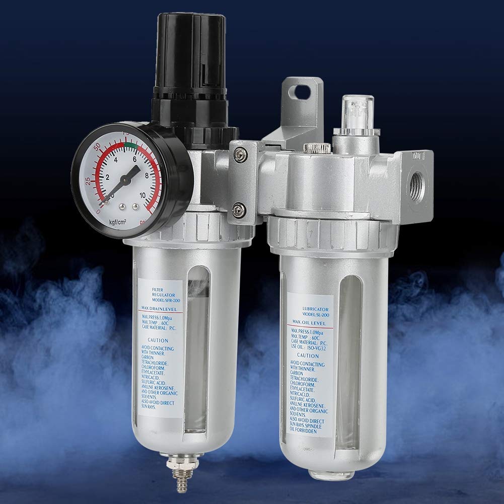 Unité de Maintenance Pneumatique, Régulateur de filtre à air comprimé Graisseur Séparateur eau - manomètre Régulateur d'air comprimé en alliage d'aluminium Séparateur d'eau huileur 1/4