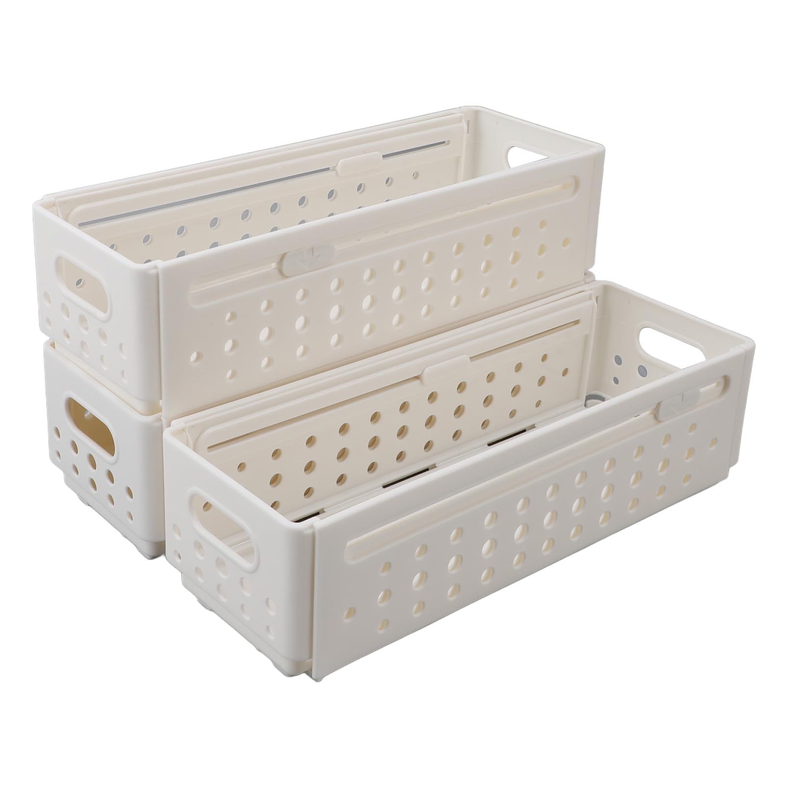 3pcs contenedores de almacenamiento retráctiles expandibles, organizador de ahorro de espacio apilable con manijas, cajas de almacenamiento multifuncionales para el baño (Grande)
