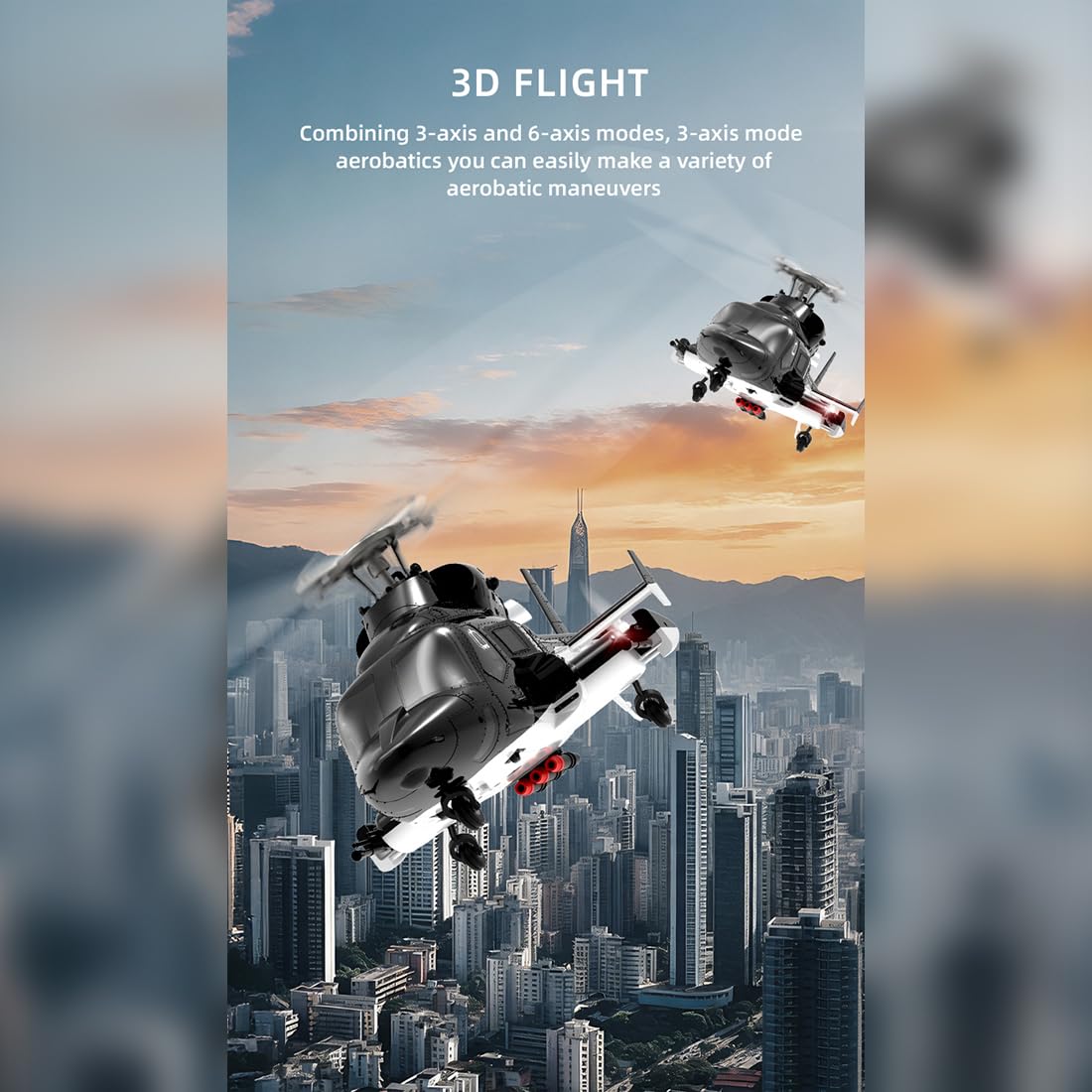 YUXIANG F02-V - Elicottero radiocomandato in scala 1:34, 2,4 GHz, 6 canali, senza rotore posteriore, resistente al vento, con illuminazione, motori brushless, stabilizzazione giroscopica