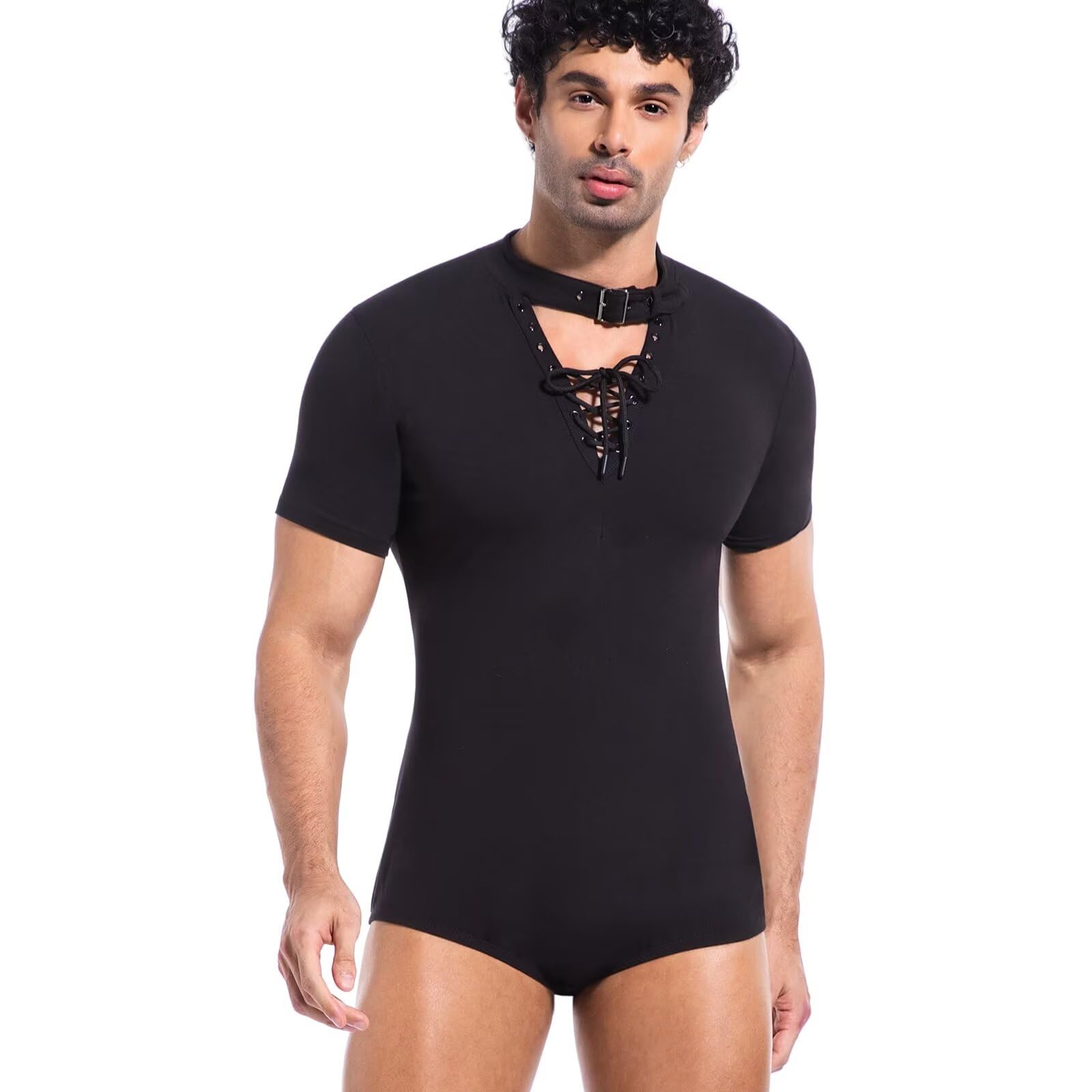 Landofgenie Body Męskie z Wiązaniami & Guzikiem Pieluszkowym - Bawełniany Bodysuit do Piżamy & Cosplay