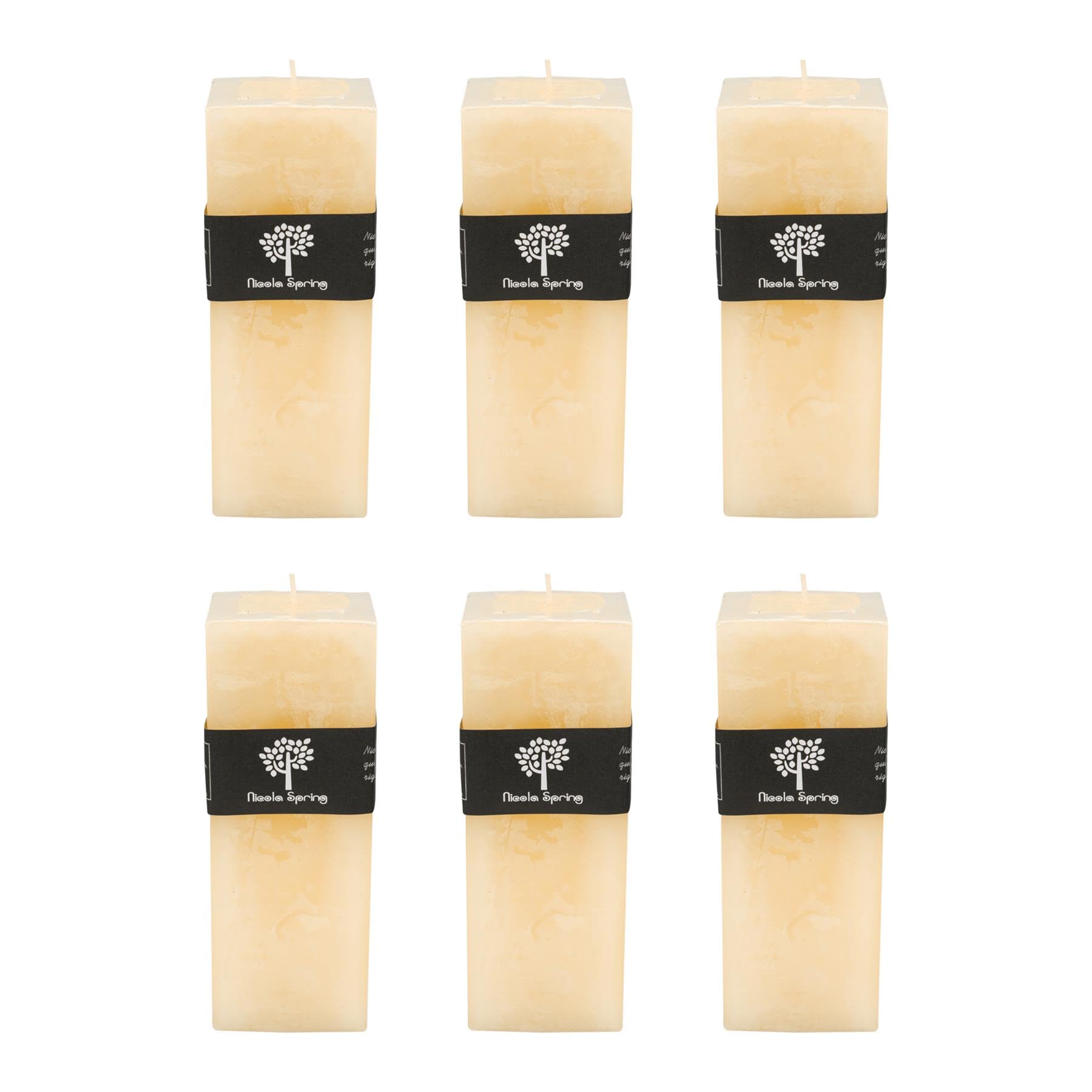 Nicola Spring Vanilla Pillar Candles - Cream - 110 Hours Burn Time - Pack of 6