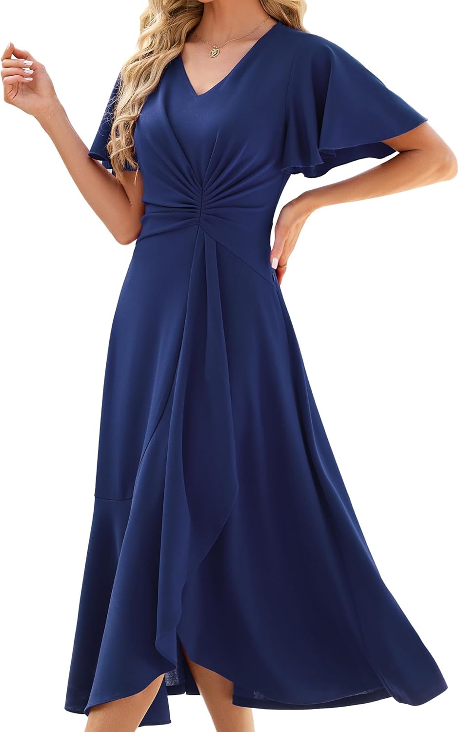 Wedding guest dresses with pockets ruffle sleeve Aline cocktail