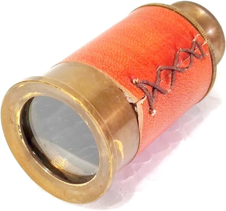 Vintage Style Mini Telescope, 6 Inch Brass Spyglass with Red Leather Grip
