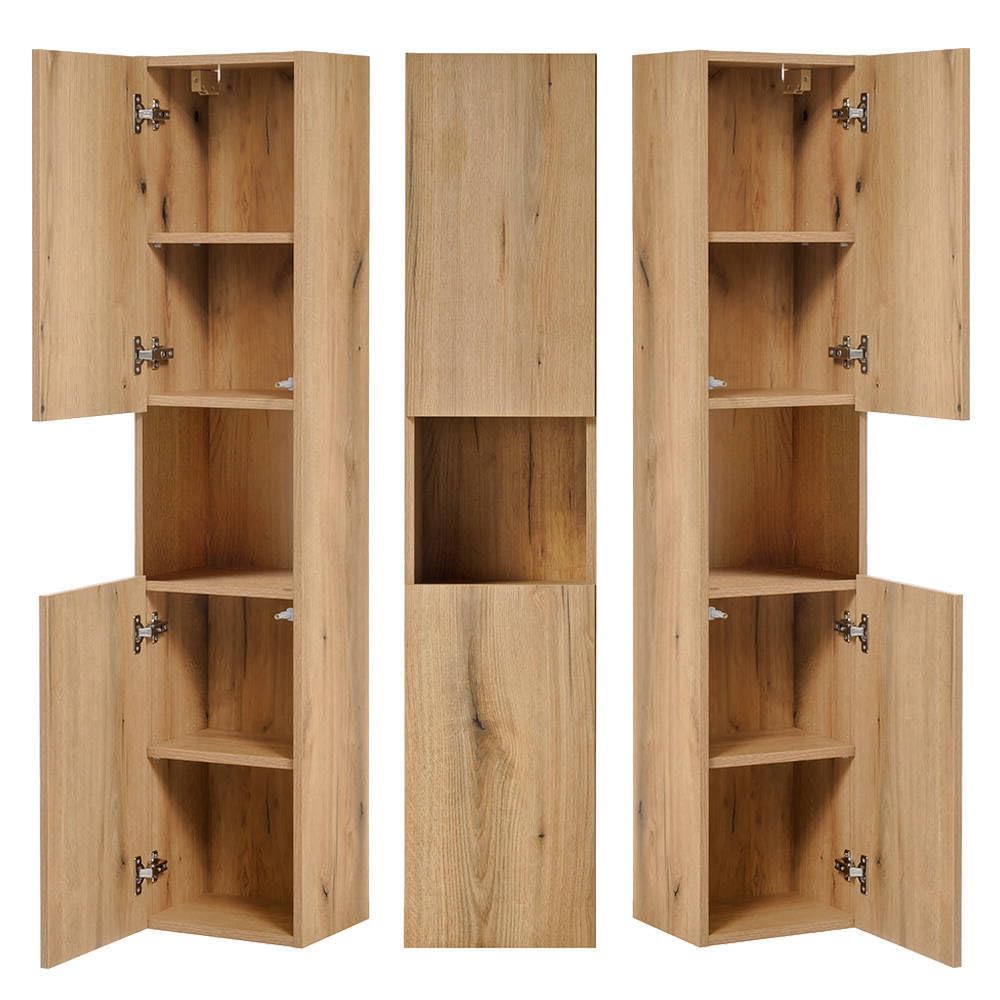 [en.casa] Mobile a Colonna Pensile da Bagno NEWPORT Armadio da Parete con 2 Ante Reversibili 2 Ripiani e Scomparto Aperto 140x30x25 cm - Effetto Rovere Coast Evoke