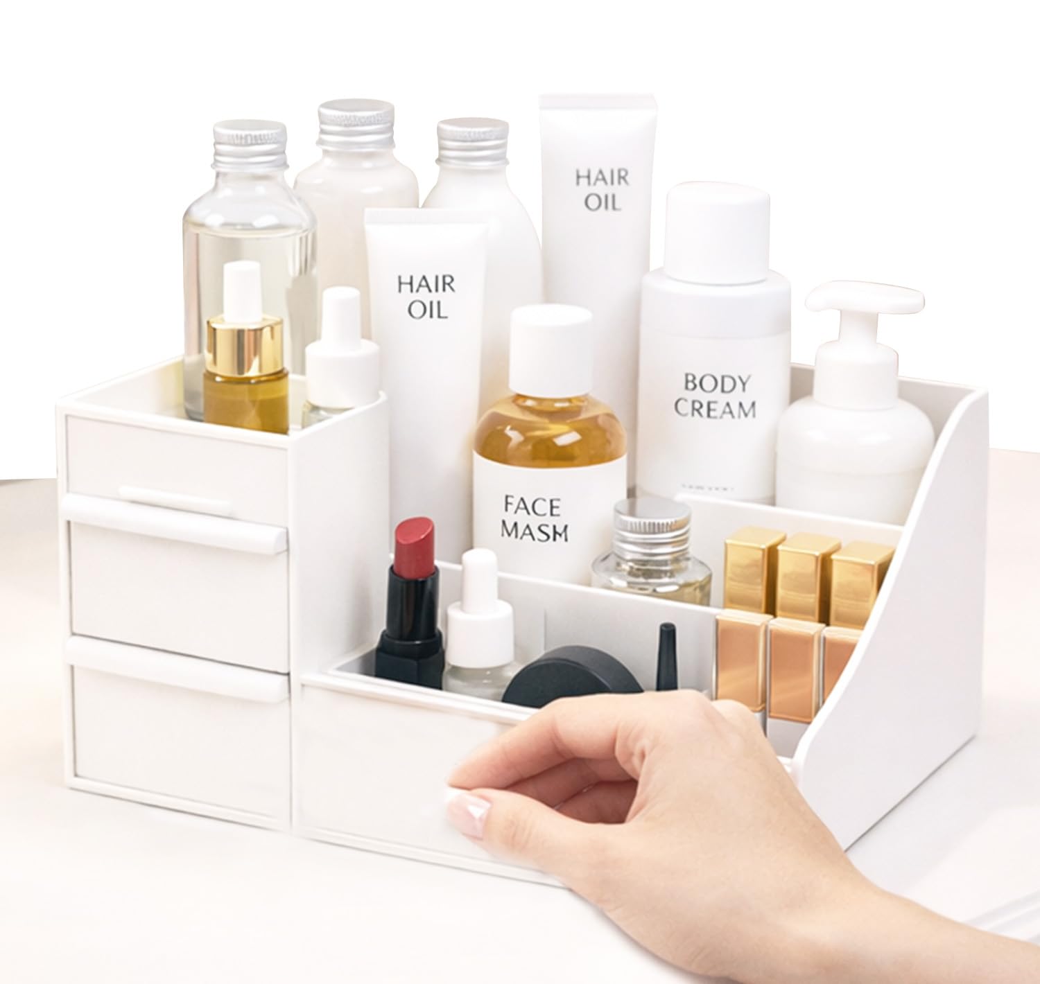 Makeup Organizer Storage Box with Drawers | Large Capacity Cosmetic & Jewellery Organiser for Dressing Table, Bathroom & Bedroom | Vanity Skincare, Lipstick & Brush Holder-image-18