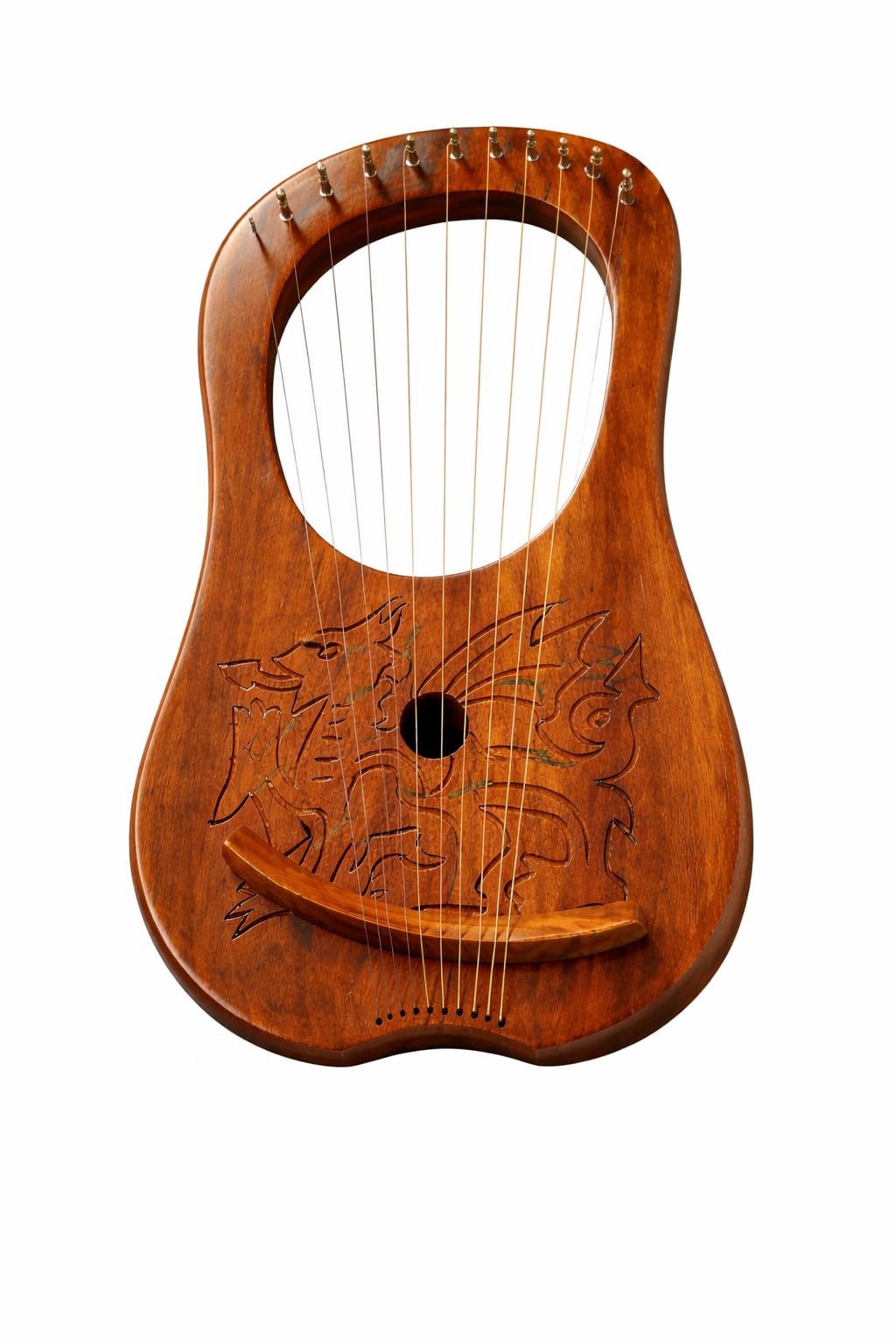 Lyre Harpe gravée Dragon gallois celtique / Lyra Harpe Sheesham Dragon en bois de sheesham