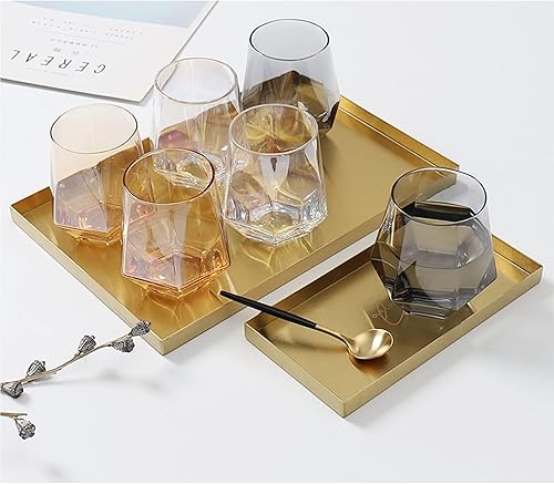 Miniatura 8 de Bandejas rectangulares doradas, bandeja de metal de acero inoxidable para servir, bandeja decorativa para el hogar, bandeja de almacenamiento para