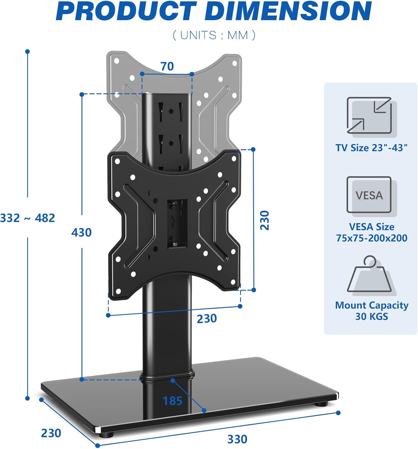 Product dimensions and VESA specifications