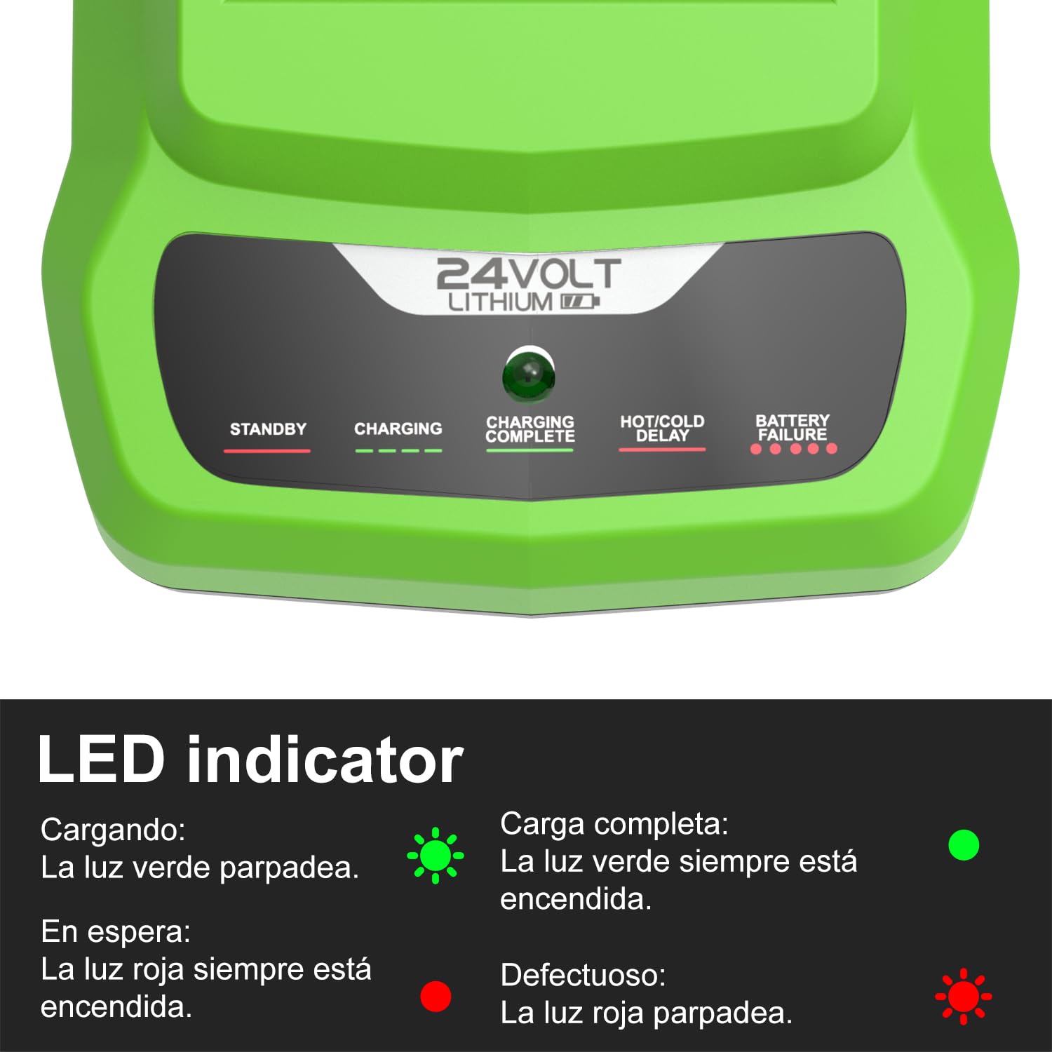 Batería de 24 V y 3,5 Ah para Greenworks con Cargador de 24 V | Versión mejorada, compatible con G24B2 y G24B4