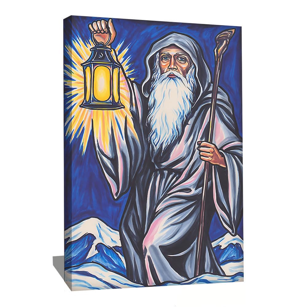 Alessio Cacciatore Quadro tarocchi - Decorazione da parete blu navy, stampa su tela di grandi dimensioni, decorazione per soggiorno, decorazione da parete, design moderno, tela con cornice (60 x 40 cm