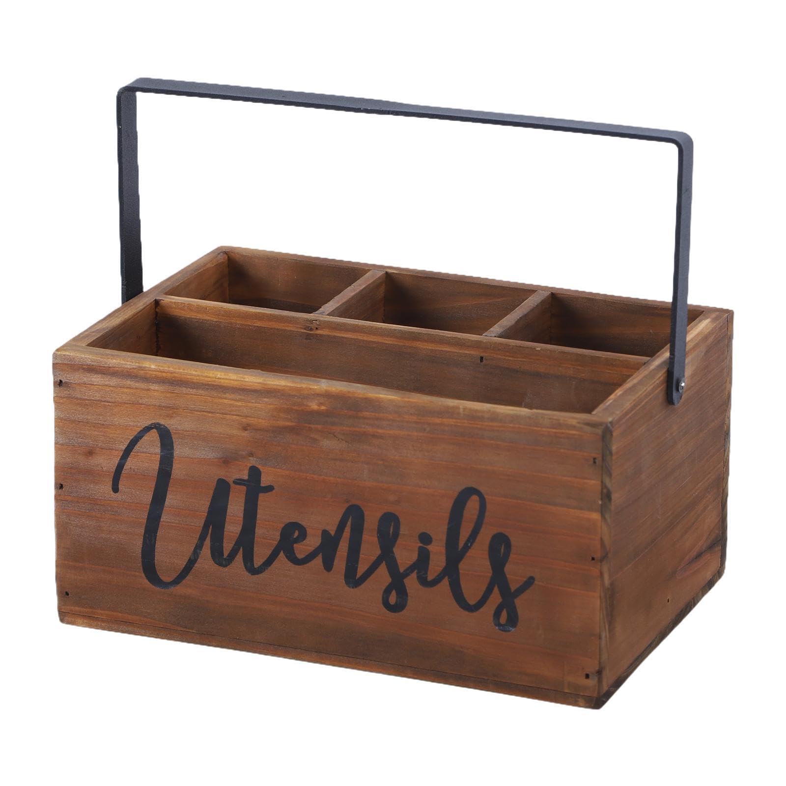 F Fityle Support à ustensiles pour comptoir de cuisine, organisateur de cuisine en bois pour fourchettes, cuillères, support à ustensiles de cuisine élégant, Brun