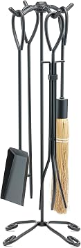 UniFlame 5-Piece Black Wrought Iron Fireplace Tools Set with Ring Handles