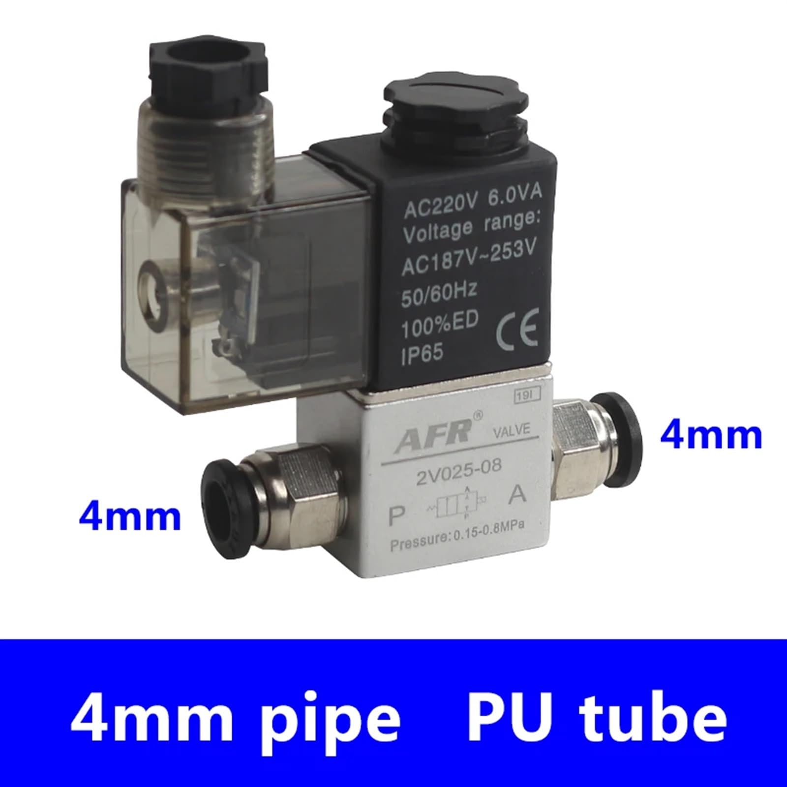 Electroválvula neumática eléctrica de 12 V, 24 V y 220 V, 2 Posiciones, 2 Puertos, Normalmente Cerrada, conexión de Manguera de 6 mm y 8 mm.(4mm Hose Pipe,DC12V)