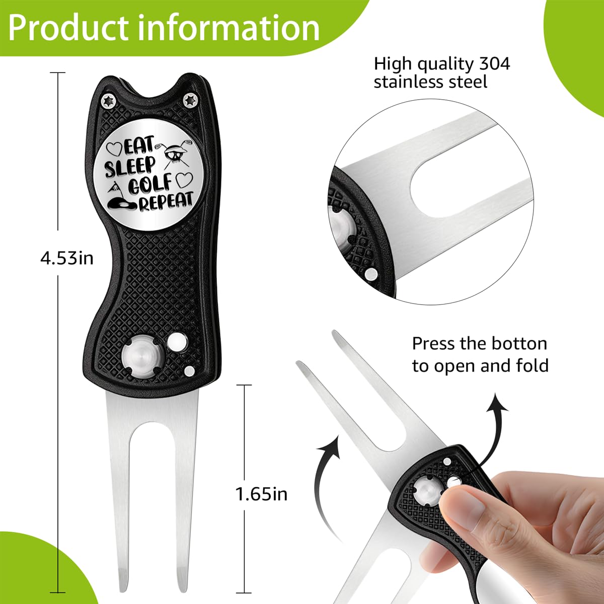 Pishavi Eat Sleep Golf Repeat Funny Golf Divot Repair Tool, Dad Golf Ball Marker, Golf Accessories for Men, Golf Gifts for Dad Grandpa Husband, Retirement Gifts for Golf Lover Coworkers Boss