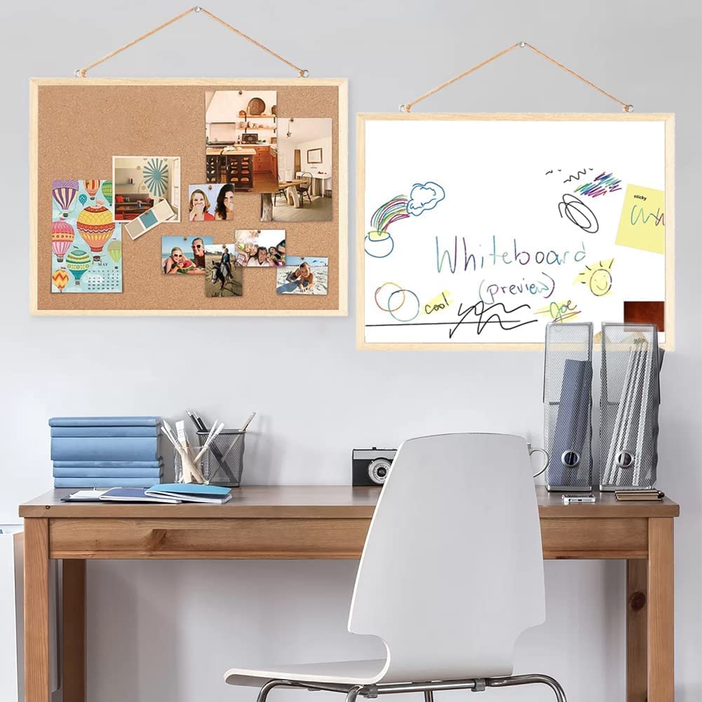 MIVIDE Bacheca In Sughero 40x30cm Con Cornice - 3 Pezzi Con Puntine E Accessori Per Ufficio E Casa