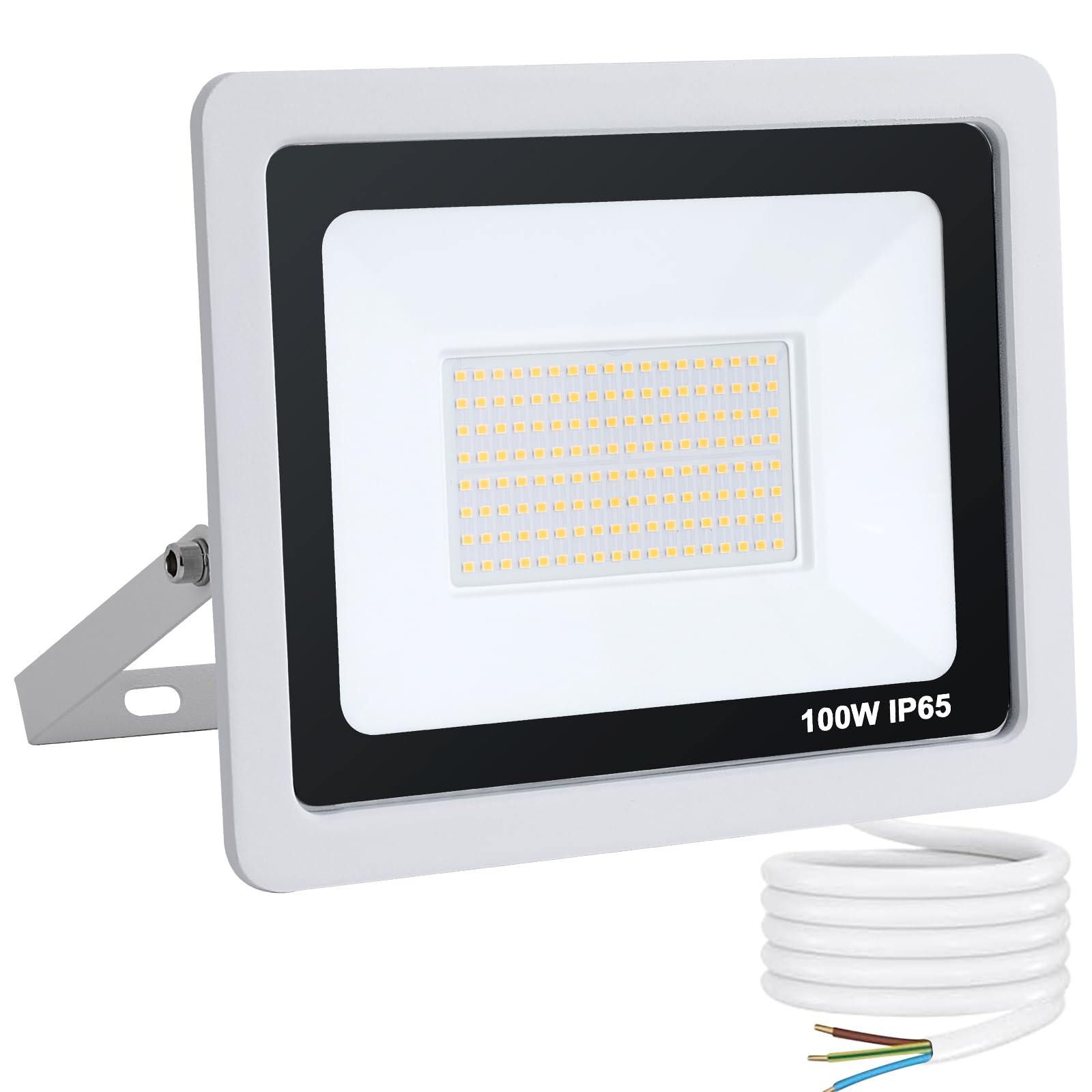 Mille Lucciole LED Strahler Außen 100W Warmweiß 3000K 10000LM Scheinwerfer 144 LED IP65 Wasserdicht Außenstrahler Weiß für Hell Garten Garage Sportplatz Hof Fluter