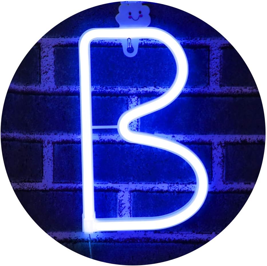 LED Neon Letter Light, USB Batteries Operated Marquee Letter Sign for Night Light Bright Lamp Words for Home, Hotel, Indoor Wall Decor-blue Letter B