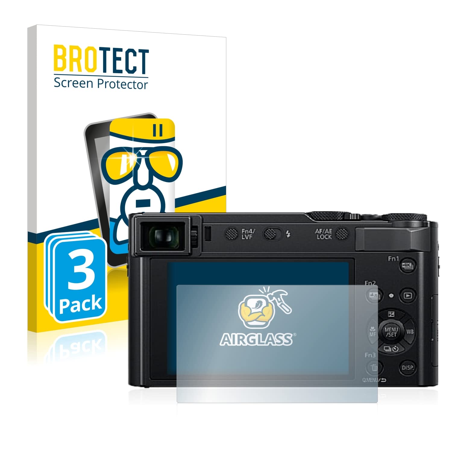 Brotect Pellicola In Vetro Ibrido Per Panasonic Lumix DC-TZ202 / TZ202D – 3 Pezzi – Durezza 9H, Antimpronta, Made In Germany - 3