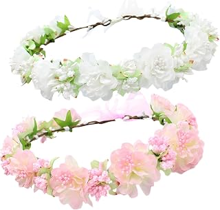 2 Stunning Flower Headbands With Adjustable Ribbons, White & Floral Crowns For Flower Girls During Special Occasions
