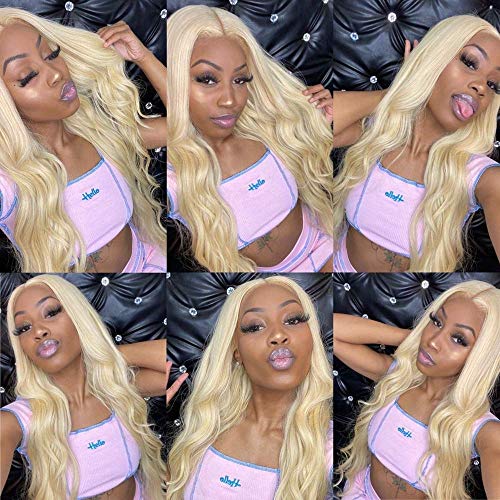 613 Blonde Bundles with Closure Brazilian Body Wave 3 Bundles with Closure 613 Human Hair Bundles with PU Silk Base Closure Fake Scalp Human Hair With Closure(16 18 20+14,613#)