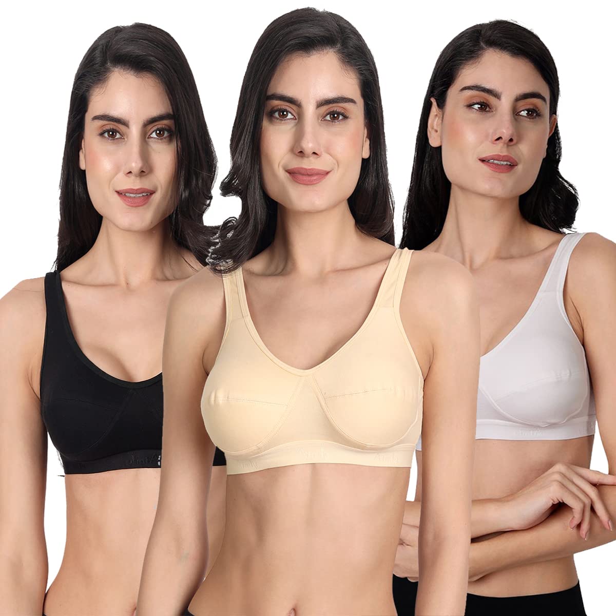 aimly Women's Cotton Non-Padded Non-Wired Ful Coverage Sports Bra Pack of 3-picture-21