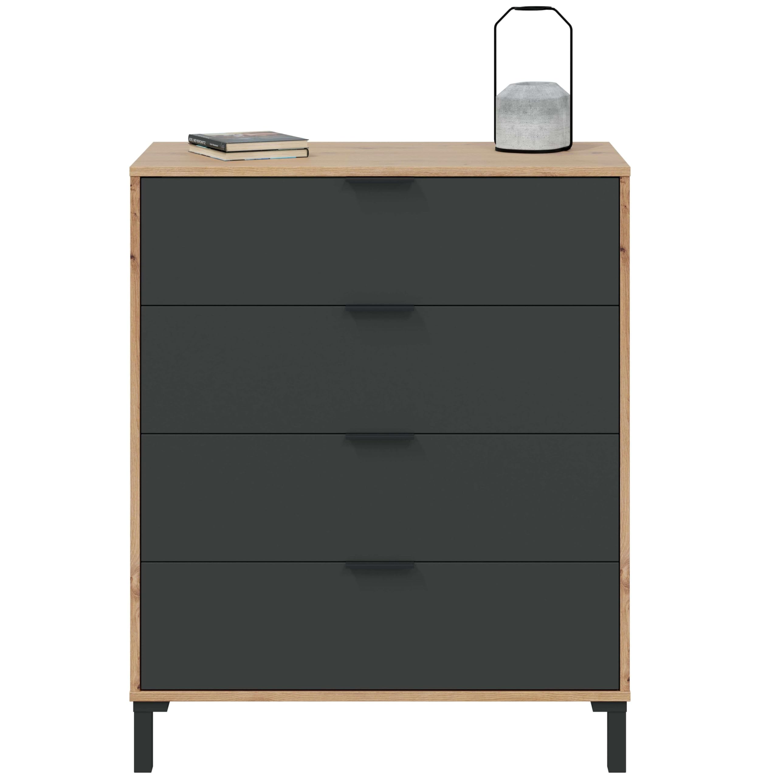 Habitdesign Comoda con 4 Cajones, para Dormitorio, Modelo Enzo, Acabado en Color Roble Nodi y Gris Antracita, Medidas: 77,5 cm (Ancho) x 94 cm (Alto) x 40 cm (Fondo)