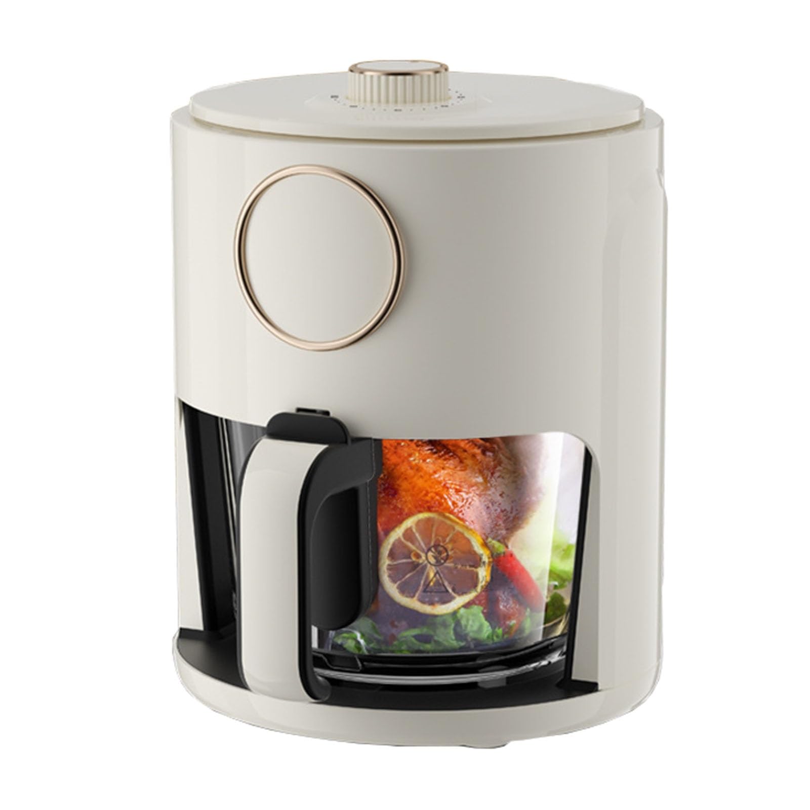 Freidora de aire de gran capacidad de 5 l, horno eléctrico multifunción transparente, totalmente automático, inteligente, de vidrio para el hogar, 1000 W (color: blanco, tamaño: perilla superior)