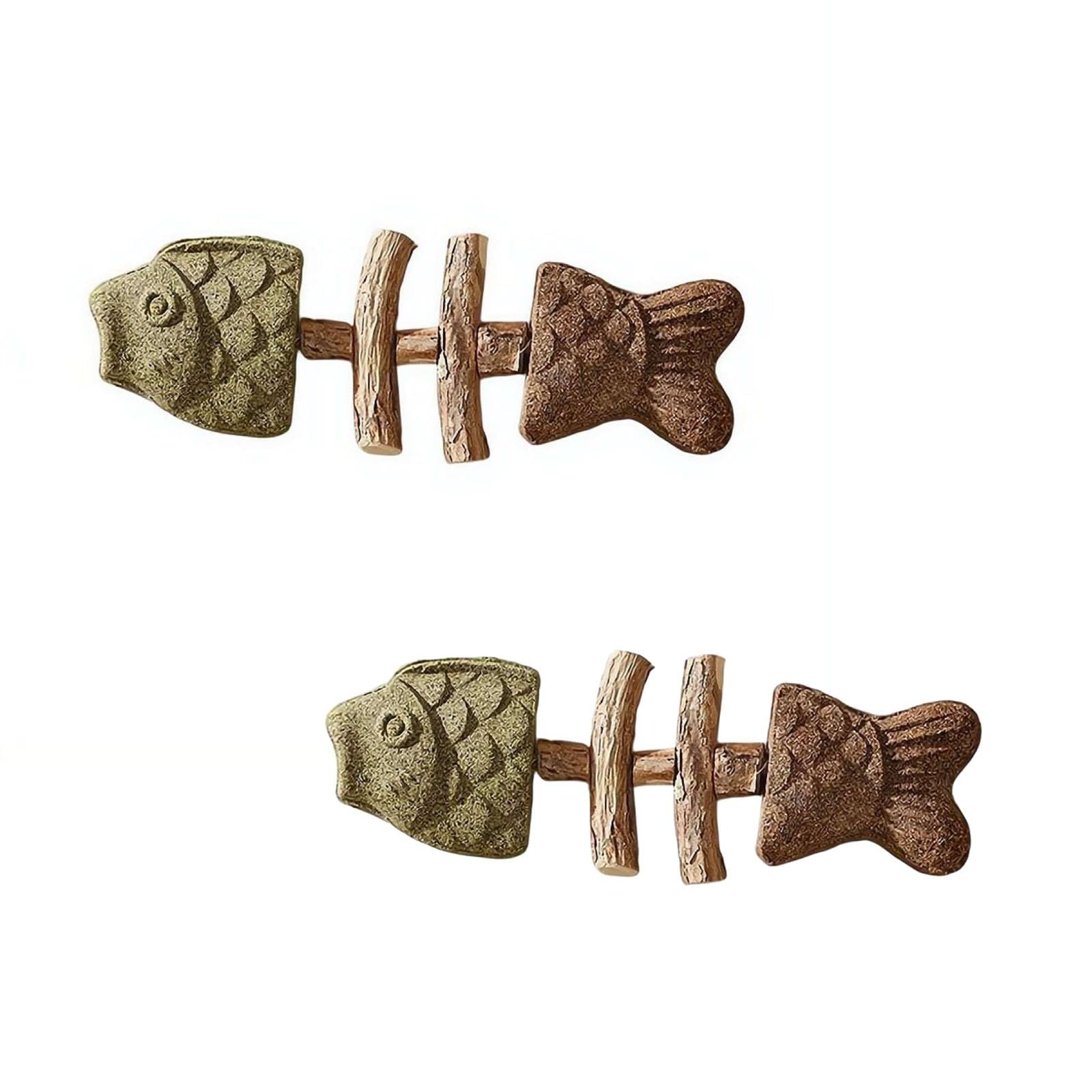 Natural Catnip and Silvervine Chew Toy, Fishbone Dental Cat Toy for Chewing, Teeth Cleaning & Fresh Breath, Boredom Relief Pet Gift (2pcs)