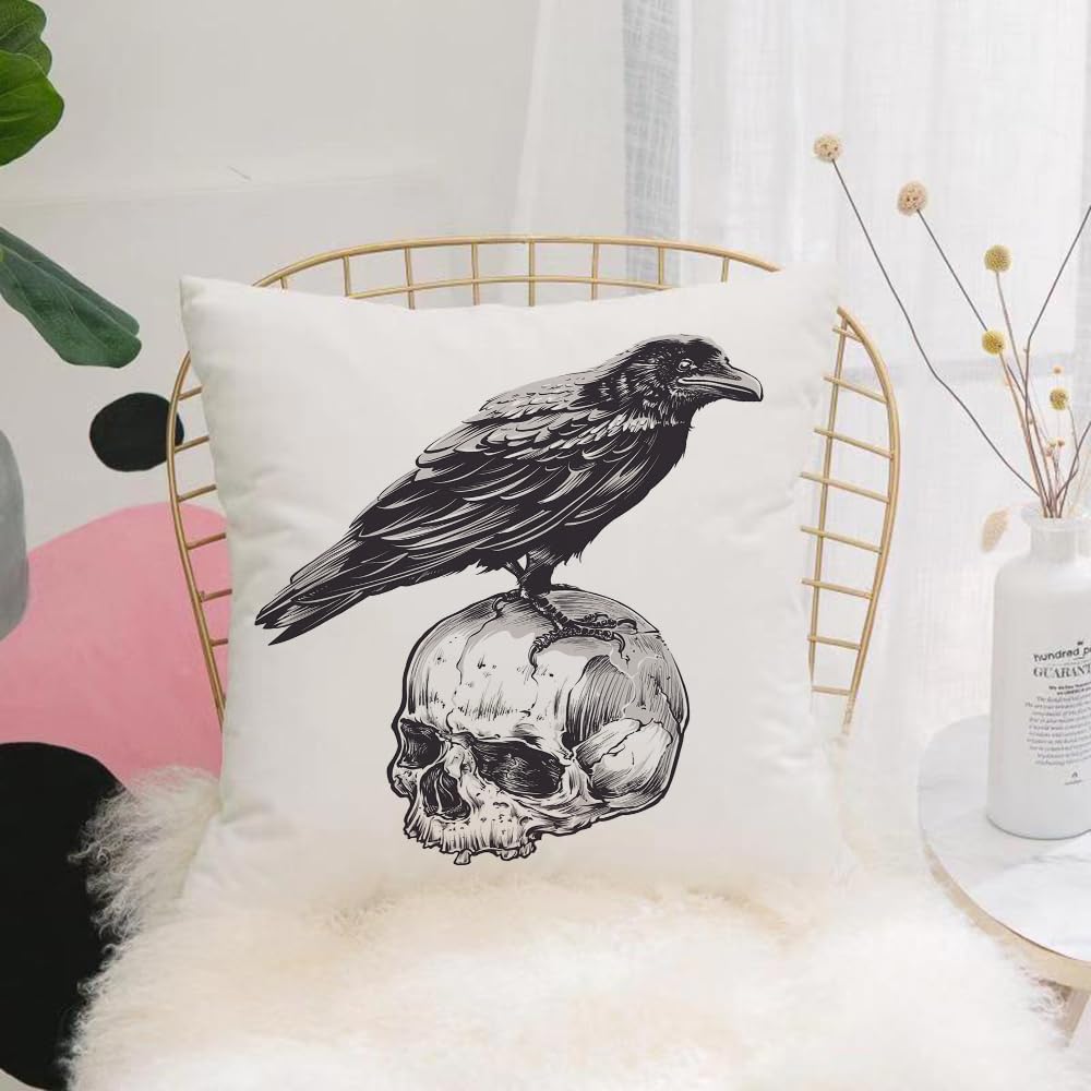 HYOSXW Cushion Cover,Throw Pillow Case Home Decorative for Living Room Bedroom Sofa Chair 16X16 Inch,Raven on a human skull. Hand drawing vector illustration.,Pillowcase 40X40cm