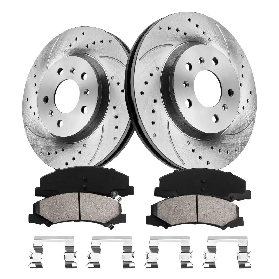 Brakes and Rotors Kit Front Drilled Slotted Rotors Fit for 2006-2013 Impala, 2006-2011 Lucerne, 2014-2016 Impala Limited, 2006-2007 Monte Carlo| 302.8mm(11.9in)