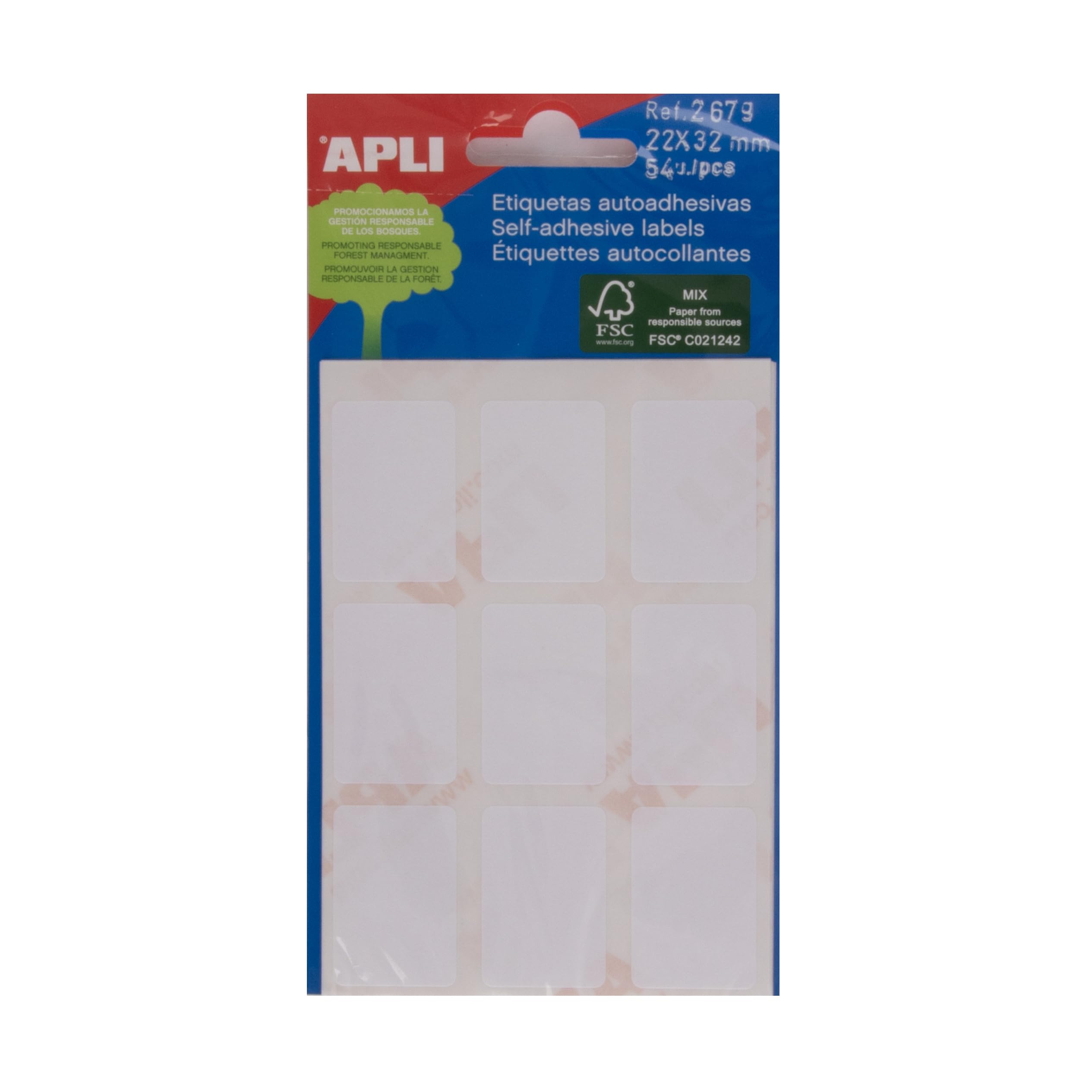 APLI Blister Labels, 540 adhesive stickers - White, 22 x 32 mm, Permanent, Rectangular
