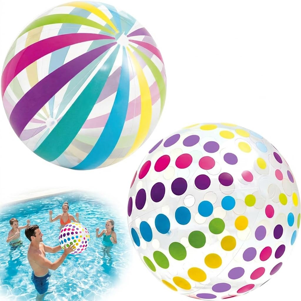 Beach Balls, 2 Pcs Inflatable Balls with 40cm Colorful Polka Dots Rainbow Beach Balls for Kids and Adults, Pool Balls for Summer Outdoor Water Games Beach Activities Party Supplies Pool Games Pool Toy