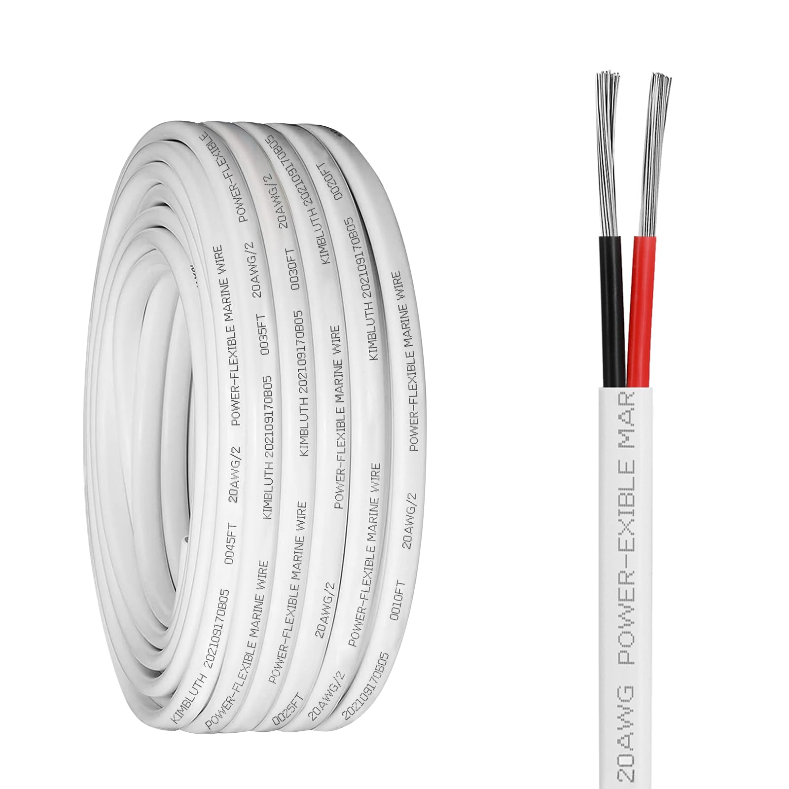 Kimbluth 20 Gauge Duplex Marine Wire Tinned Copper Boat Cable, 50ft 20 AWG Standard USA OFC Oxygen Free Copper Wire for Automotive Boat Speakers Solar
