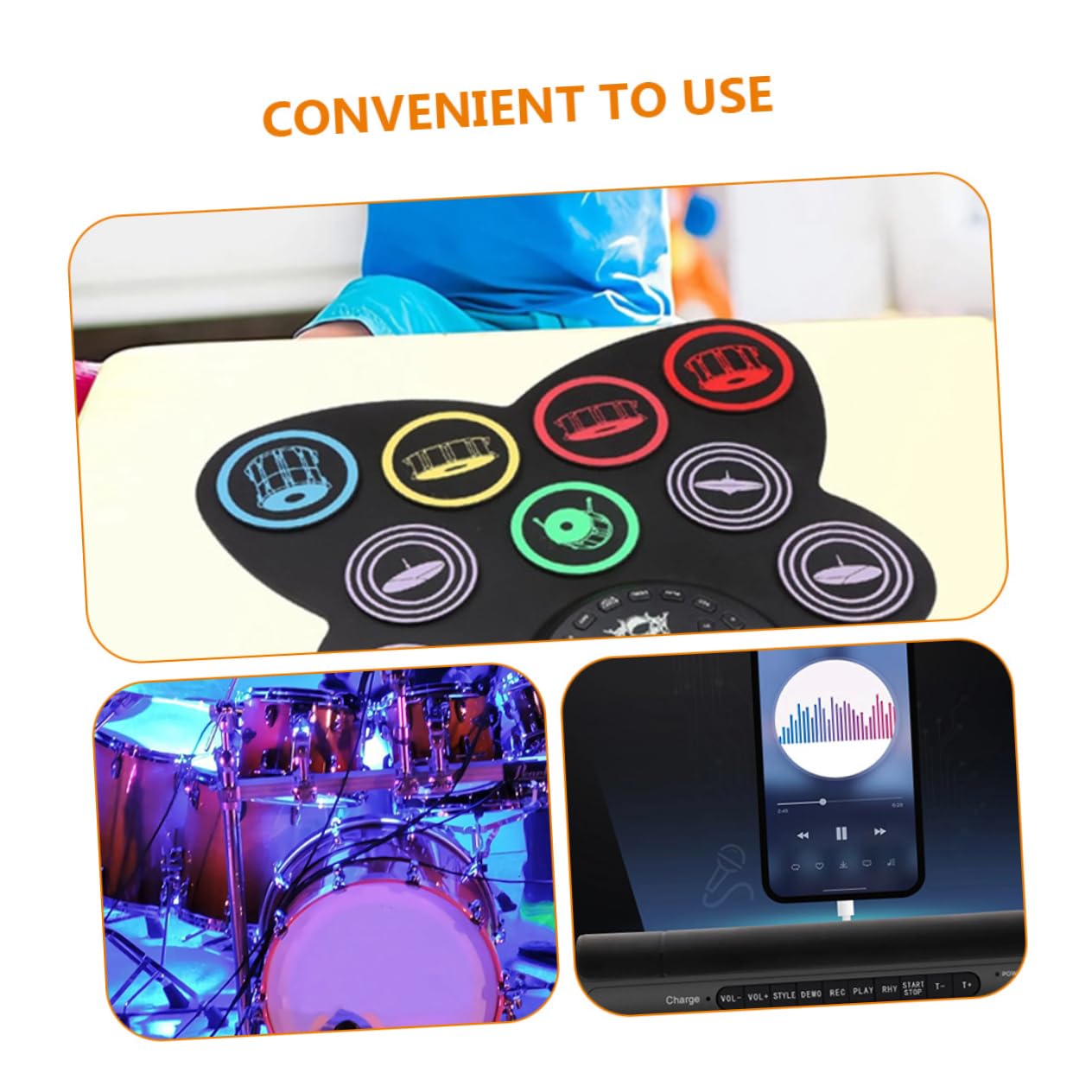 GALPADA 1Set Portable Up Electronic Drum Set for Practice Drum Kit with Demo Songs Volume Control and Headphone Jack for Home School and Travel