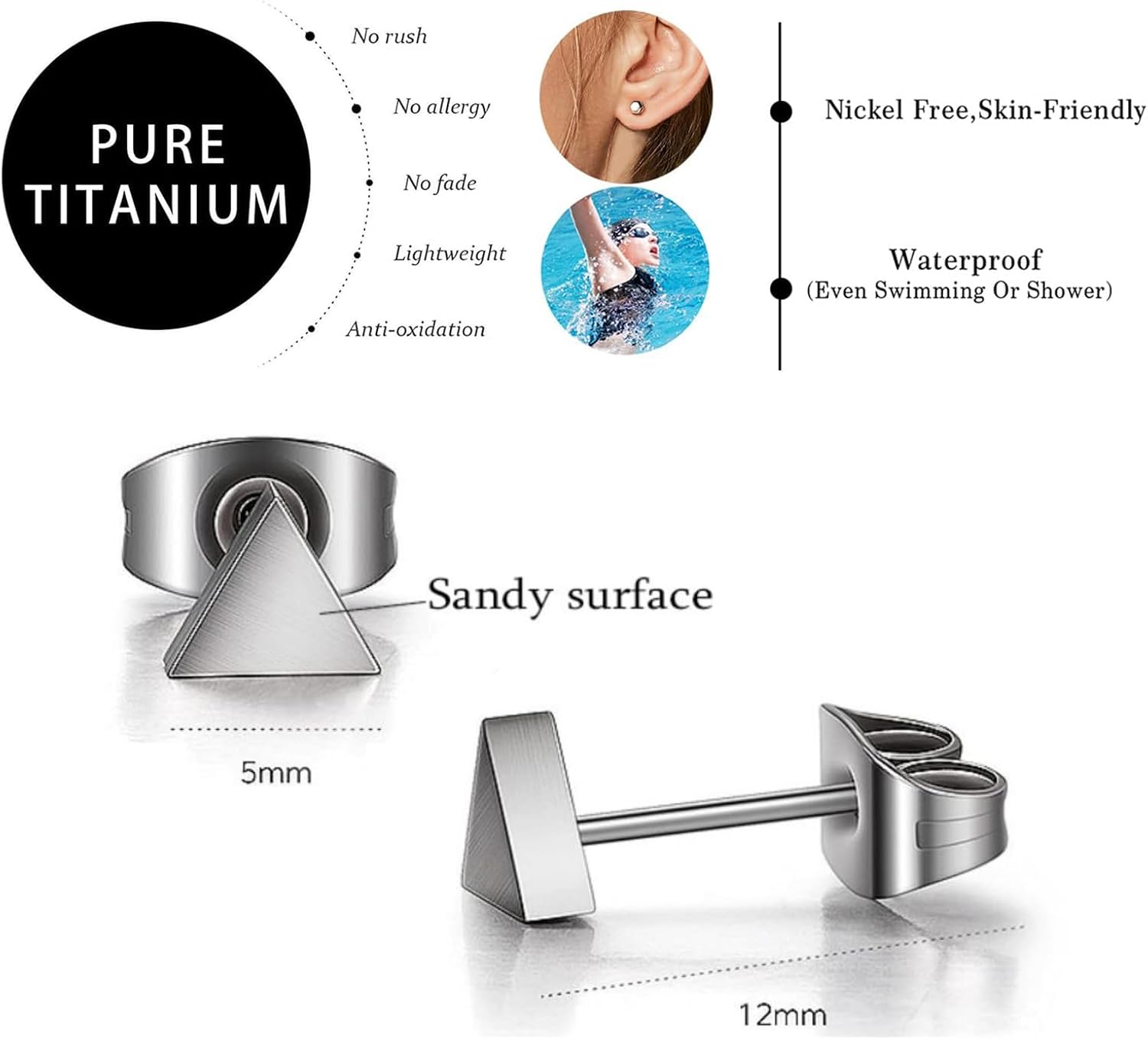 Pure Titanium Geometric Triangle Stud Earrings Brushed Finished Nickel Free Hypoallergenic Party Daily Jewelry - Image 2